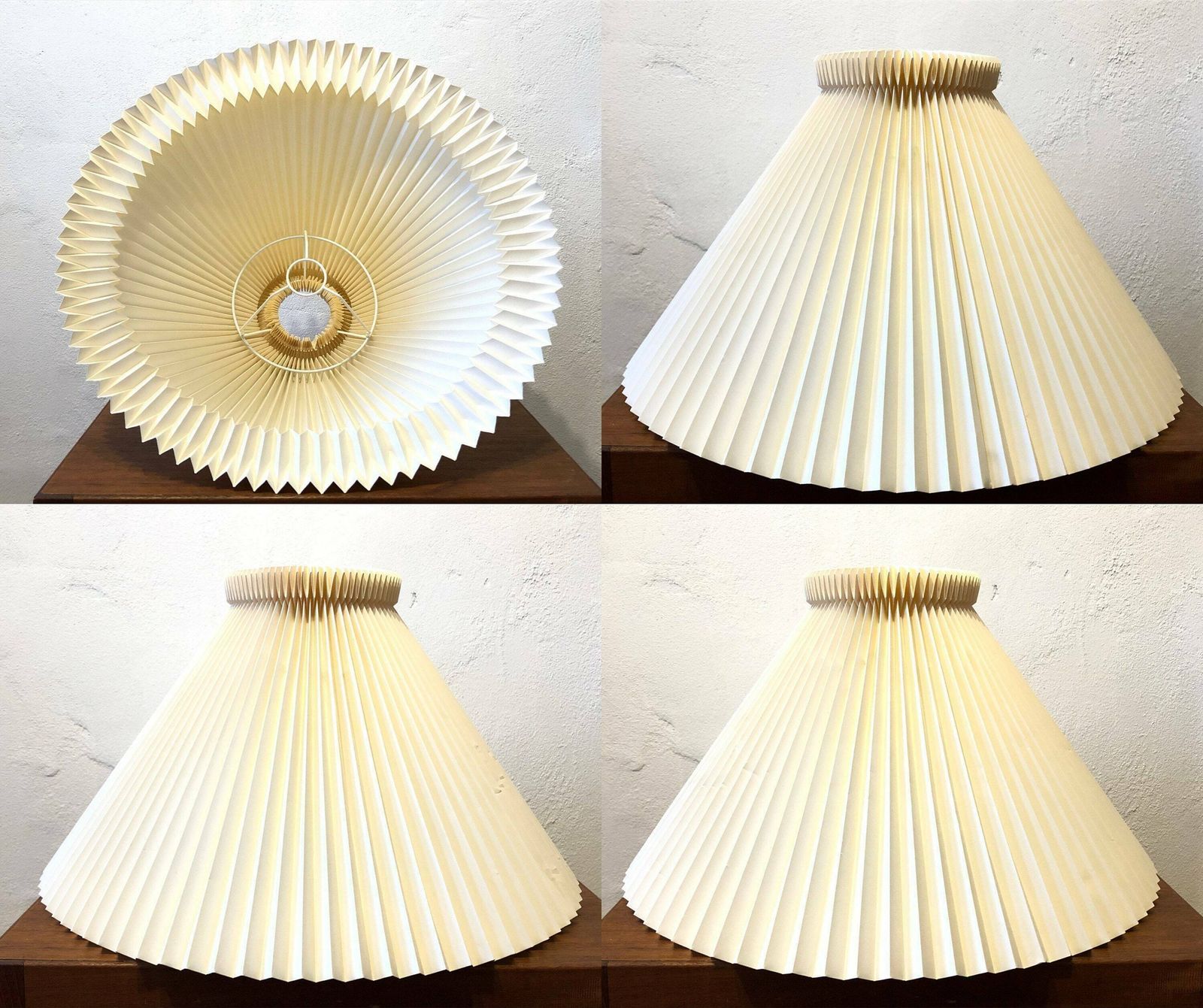 Exclusive Large Danish Mid Century Modern Table Lamp In Silver Glass With Large Vintage Original Le Klint Beige Pleated Shade photo vintage