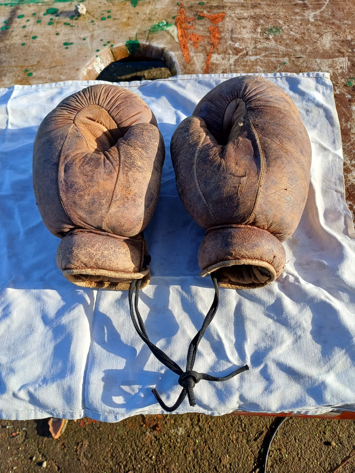 Pair Of Old Leather Boxing Gloves photo Home Decor