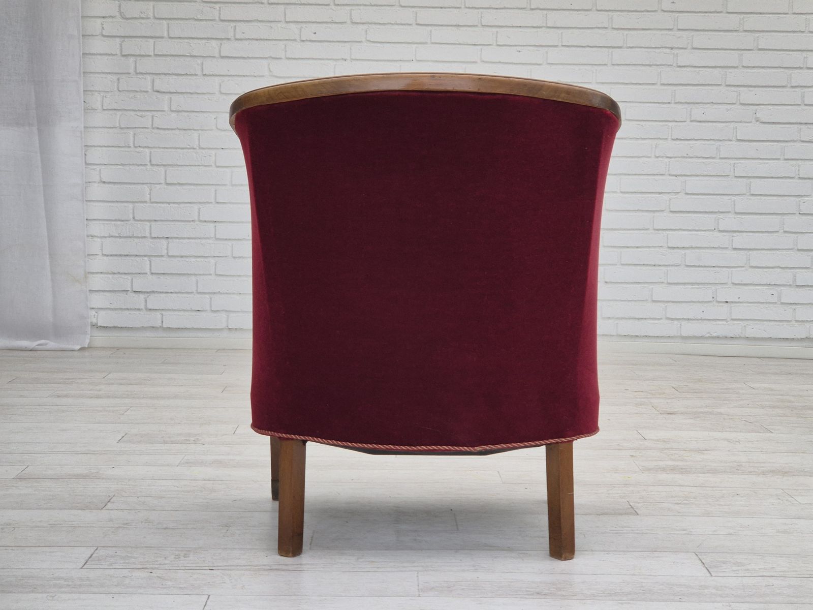 Ca. Jaren 1950, Deense Fauteuil, Staat Zoals Gevonden, Meubelvelours, Beukenhout. photo vintage