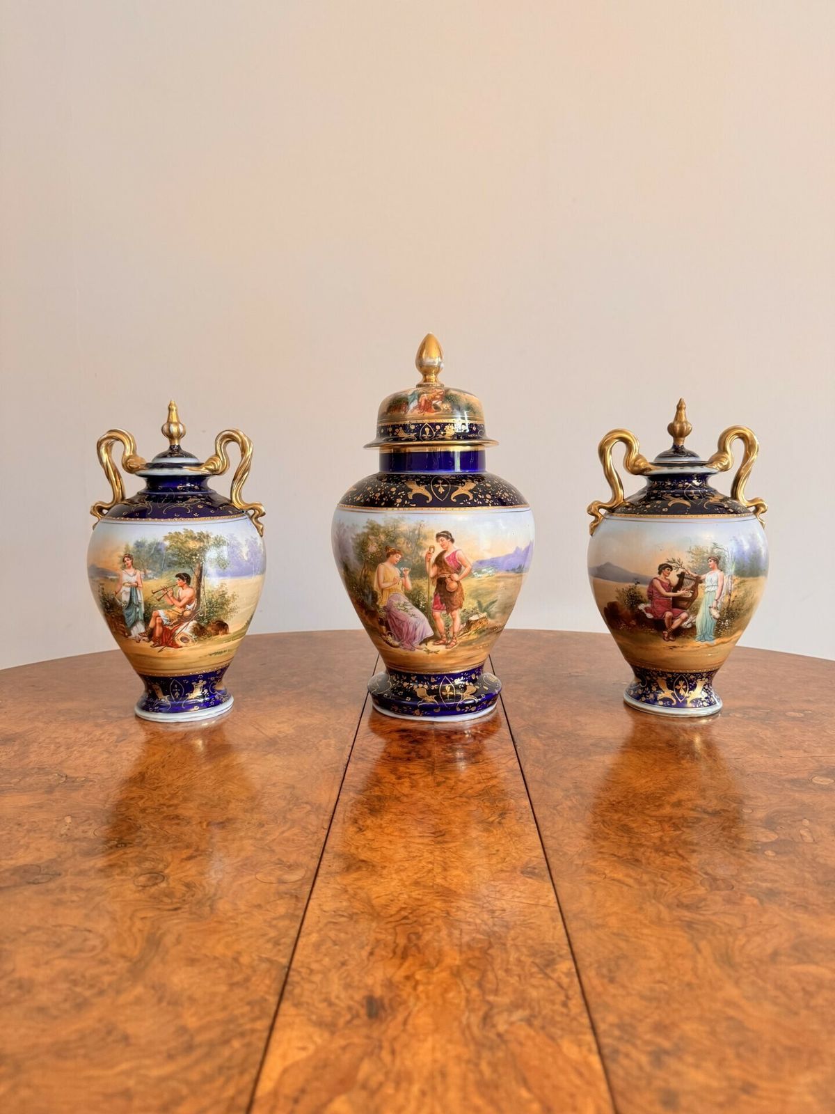 photo for sale Fine Quality Antique Royal Vienna Vase Garniture