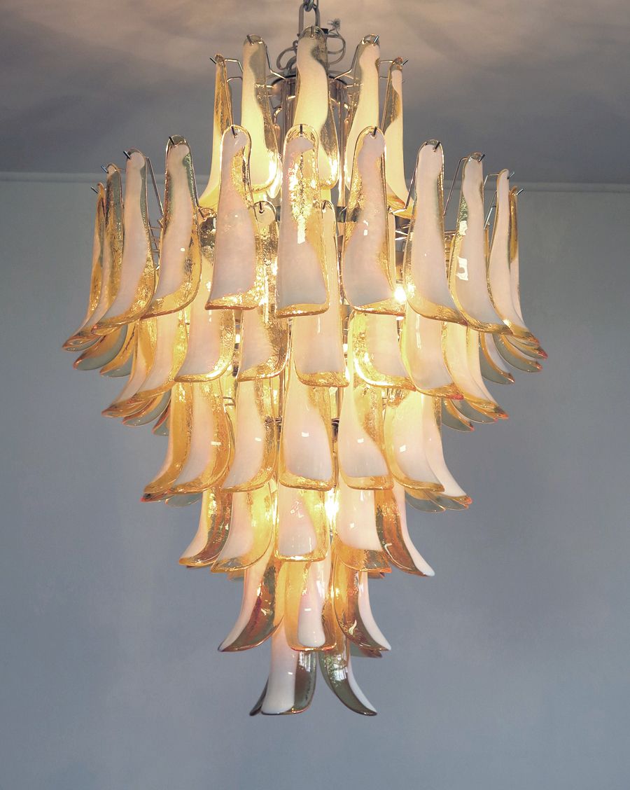 Chandelier Mazzega Murano, Italy    85 Caramel Lattimo Glass Petals photo for sale