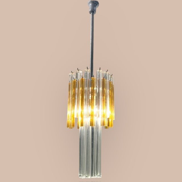 Murano Glass Trilobi Chandelier By Venini 1970’s photo for sale
