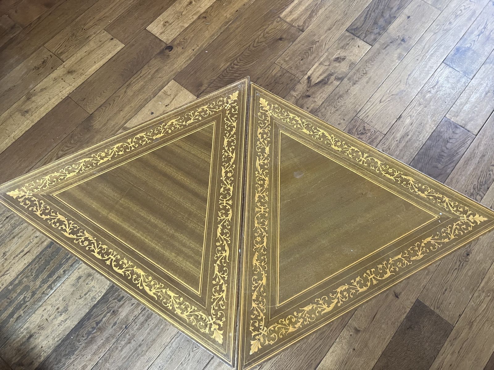 Set Italian Inlay Marquetry Pair Of 2 Side Tables Walnut