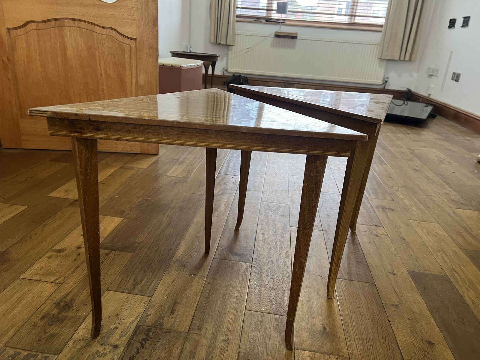 Set Italian Inlay Marquetry Pair Of 2 Side Tables Walnut photo buy
