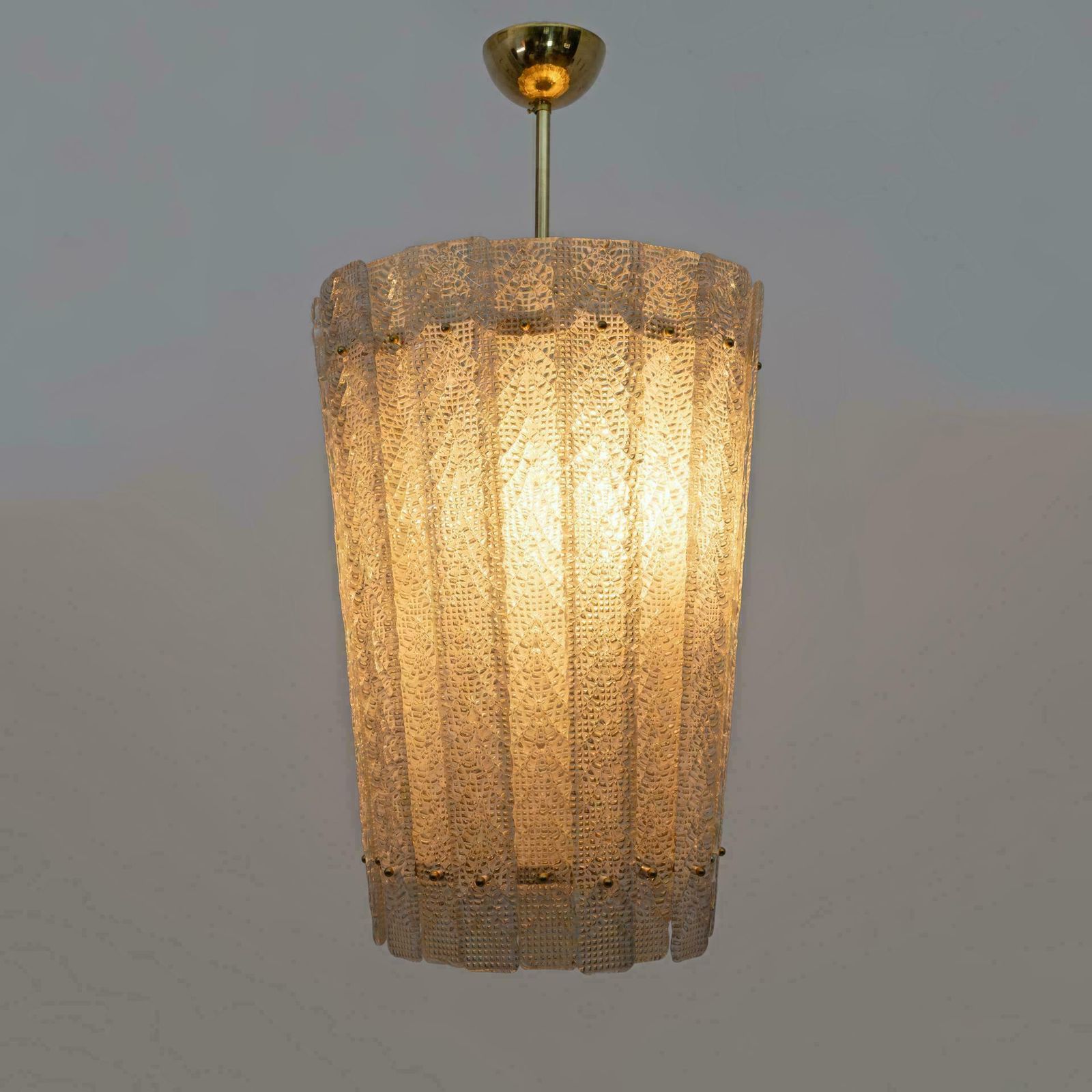 Barovier & Toso Art Dèco Style Brass Murano Glass Lantern Chandelier photo for sale