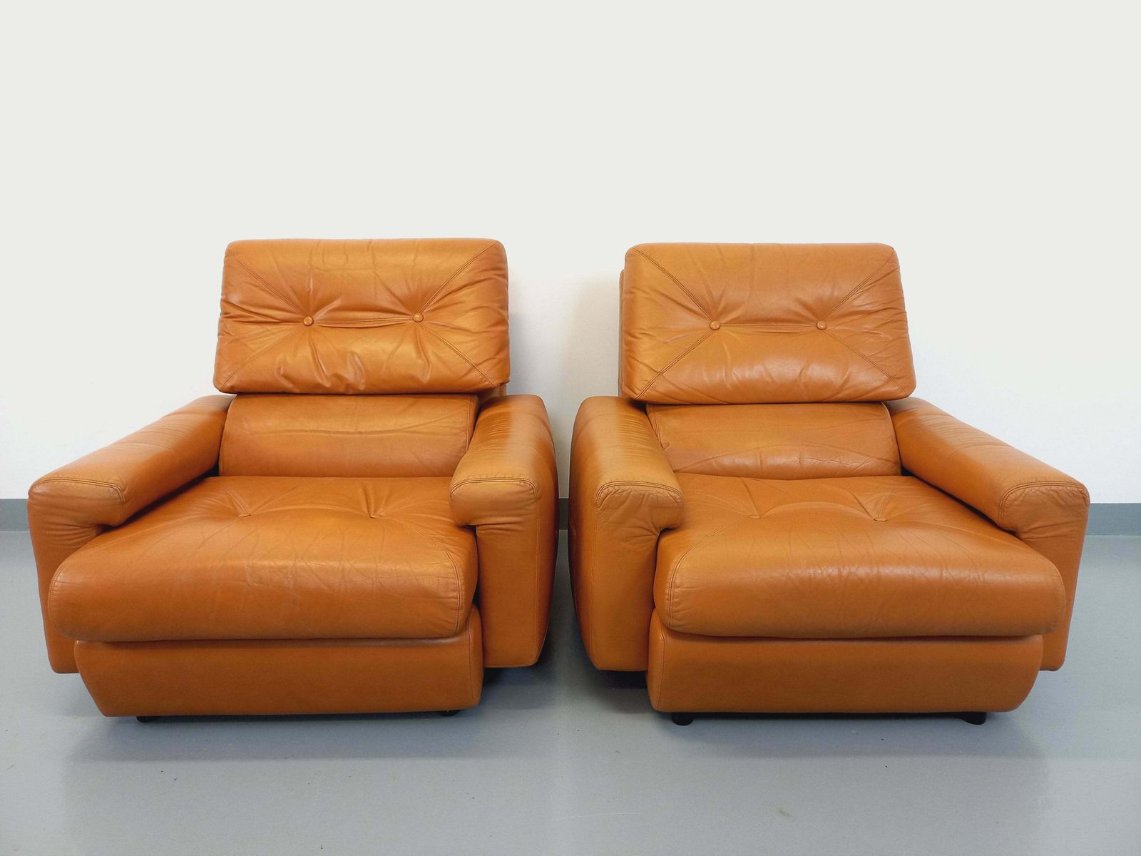 2 Camel Leather Lounge Chair, 1960s
