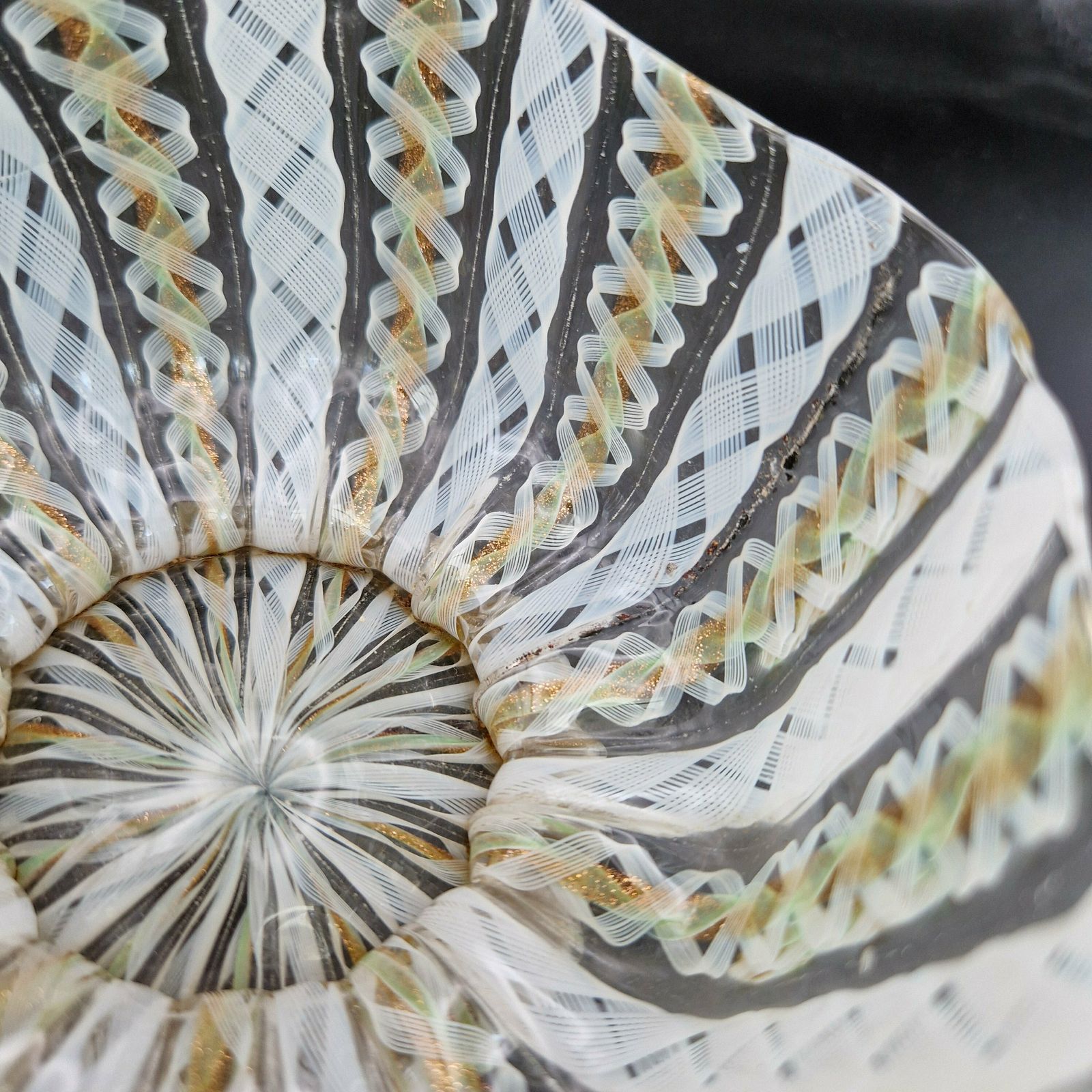 Salviati Murano Zanfirico Glass Bowl Green Gold photo 83.0