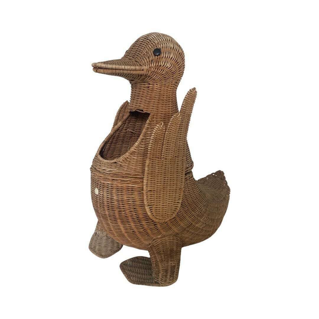 Olivier Cajan   Duck Shaped Laundry Or Newspaper Basket   Wicker / Ratan   1970's photo furniture