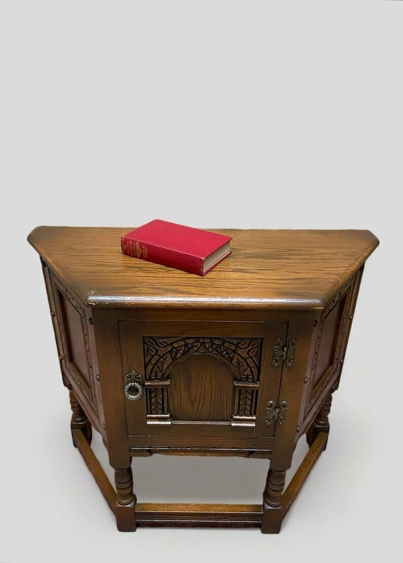 Vintage Old Charm Wood Brothers / Traditional Chestnut / Side Cabinet / Free Delivery / Carved Oak / C1960s photo buy