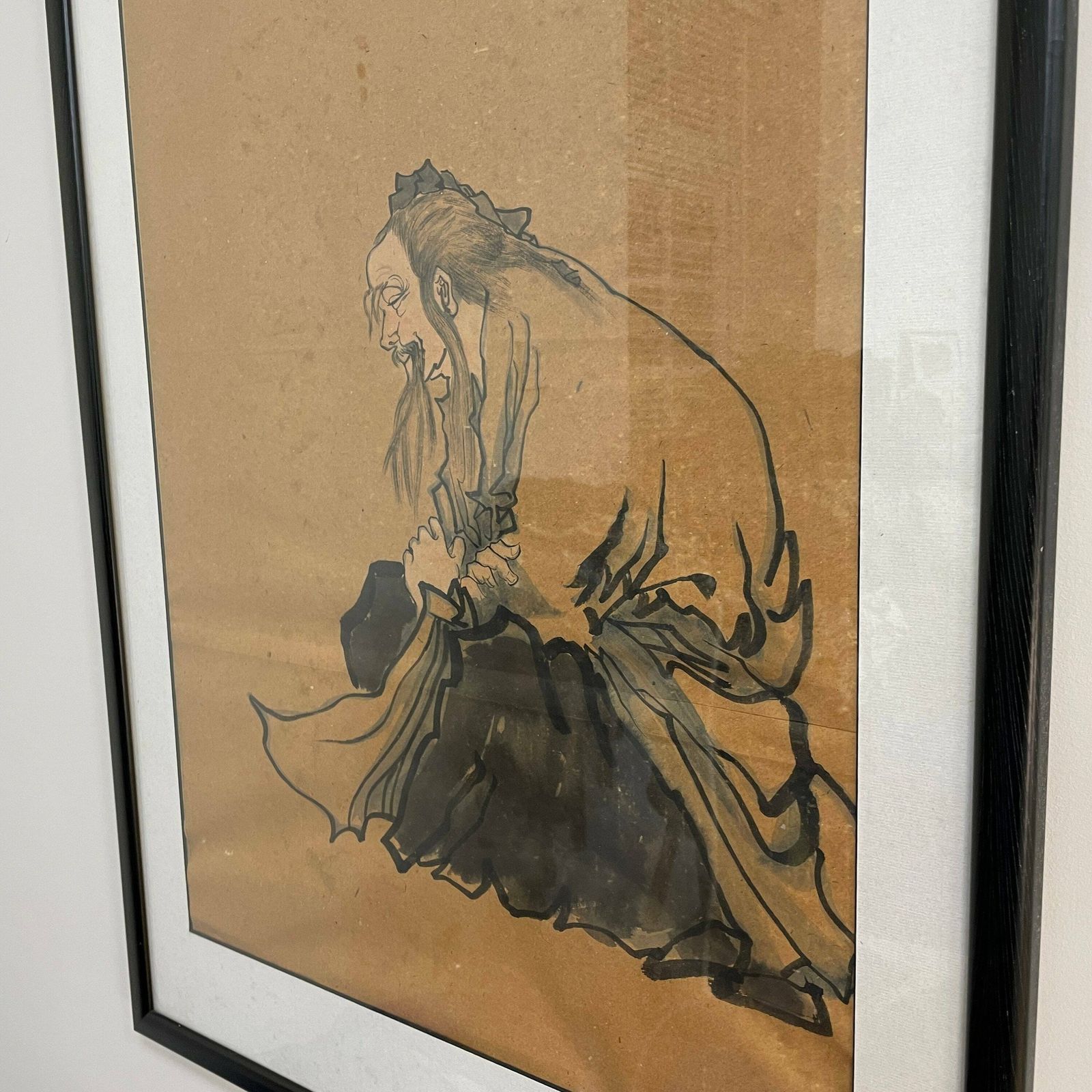 Antique Large Japanese Oriental Art Hand Painted Symbols 100x58.5cm Picture Wood Black Frame Framed Gold Original Art Work Rectangle photo Art