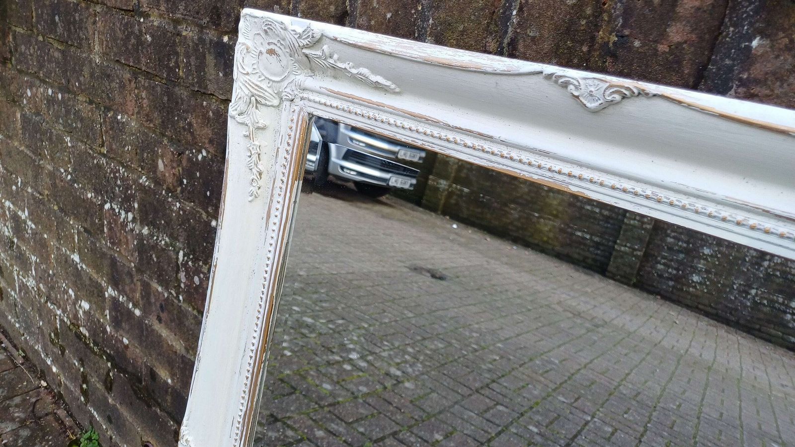 Large Bespoke Painted Shabby Chic Wall Mirror In Farrow And Ball With Gold Decoration photo vinterior