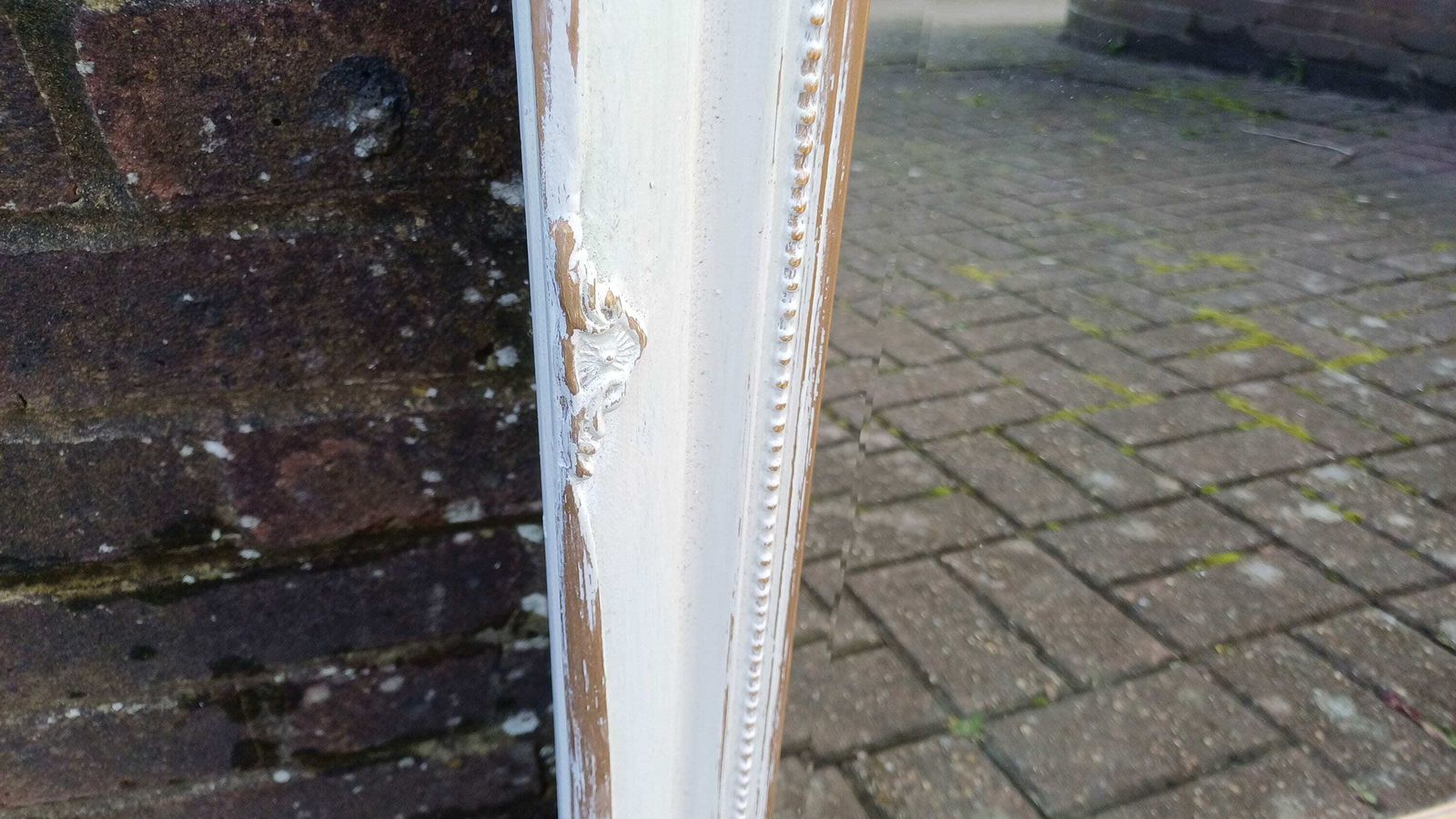 Large Bespoke Painted Shabby Chic Wall Mirror In Farrow And Ball With Gold Decoration photo vintage