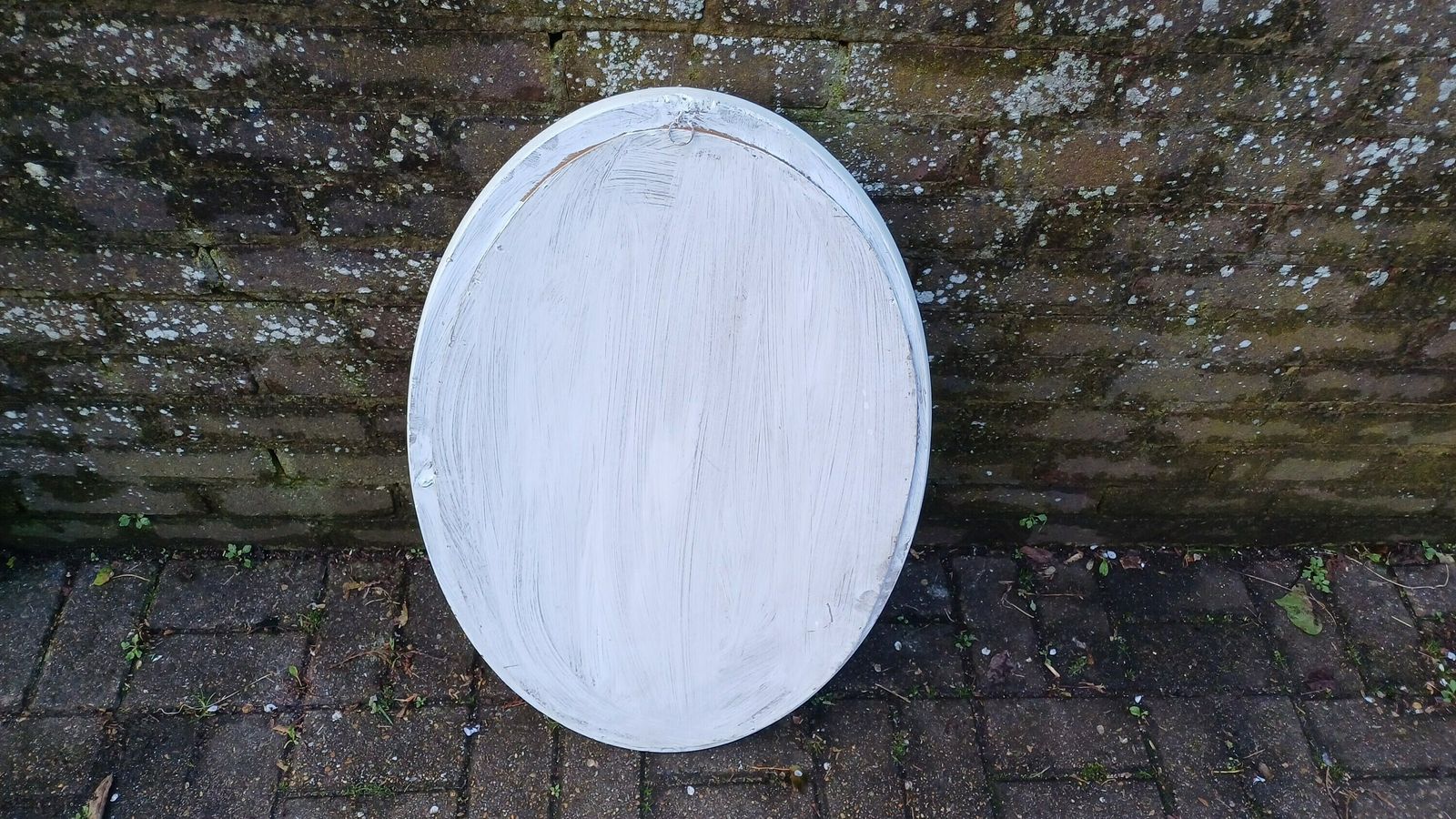 photo for sale Large Bespoke Painted Oval Shabby Chic Wall Mirror In Farrow And Ball With Gold Decoration.