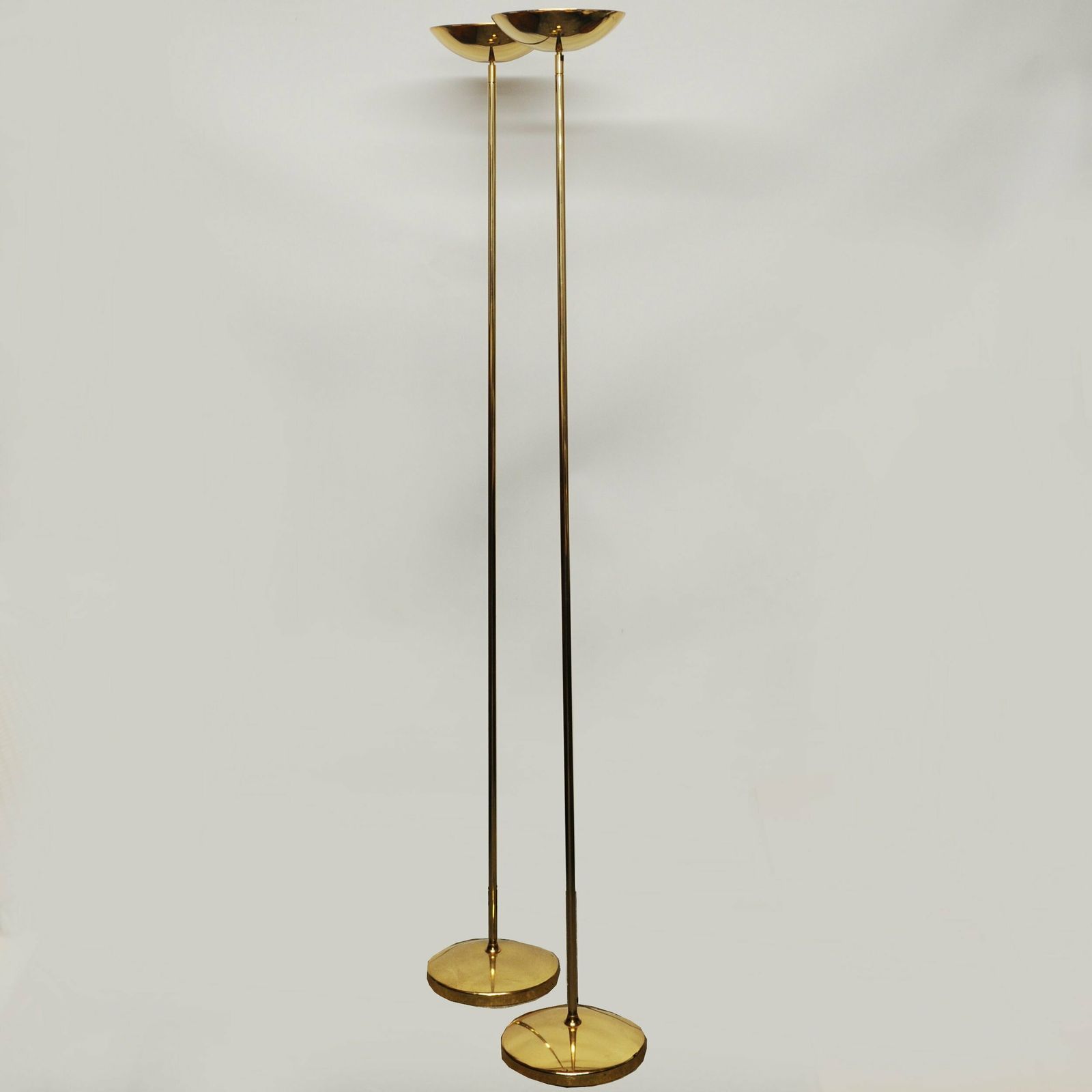 Pair Of Vintage Tall Brass Plated Adjustable Up Lights, 1980s photo for sale