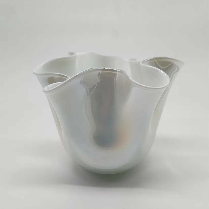 Vintage Jacketed Pearl White Fazzoletto Vase In Murano Glass   1960s photo Home Decor