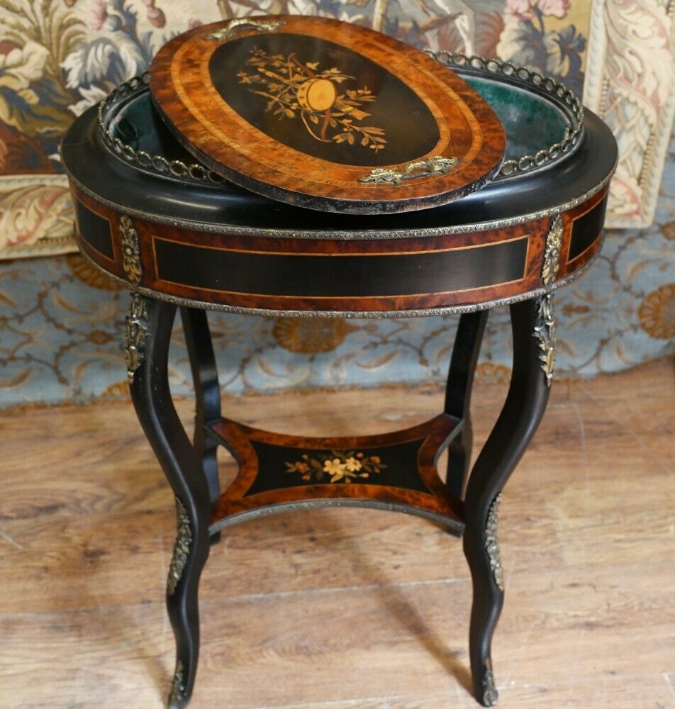 Antique French Planter Side Table Aboyna Inlay Jardiniere photo Furniture
