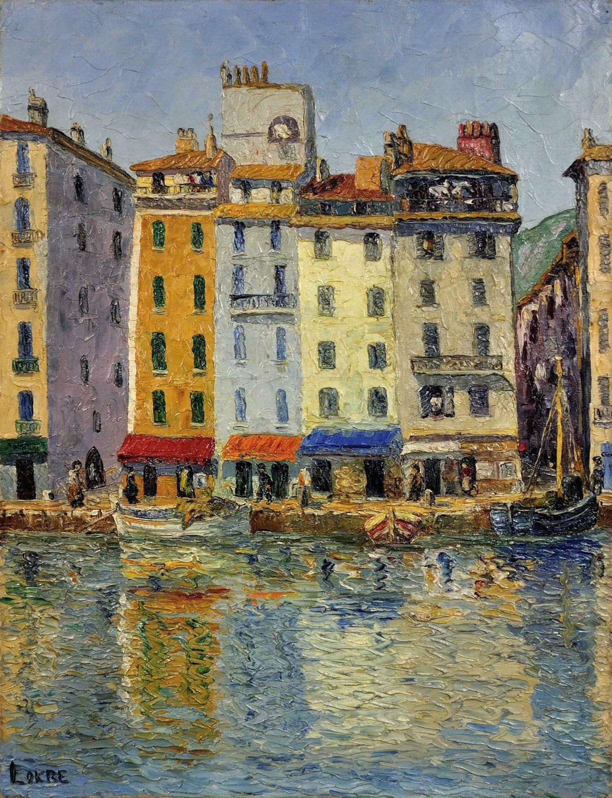 Lokre. 20ème Siècle. French. Toulon, Le Port, La Vieille Darse, May 1939. Quai Cronstadt. Riviera. Provence Alpes Cote D'azur. Framed Oil Painting. photo furniture
