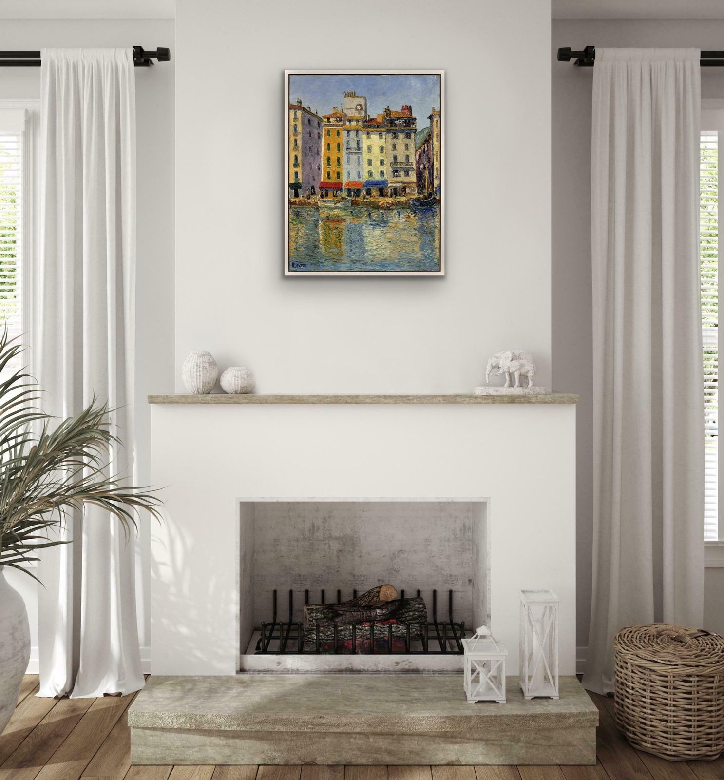 2895.0 Lokre. 20ème Siècle. French. Toulon, Le Port, La Vieille Darse, May 1939. Quai Cronstadt. Riviera. Provence Alpes Cote D'azur. Framed Oil Painting. photo