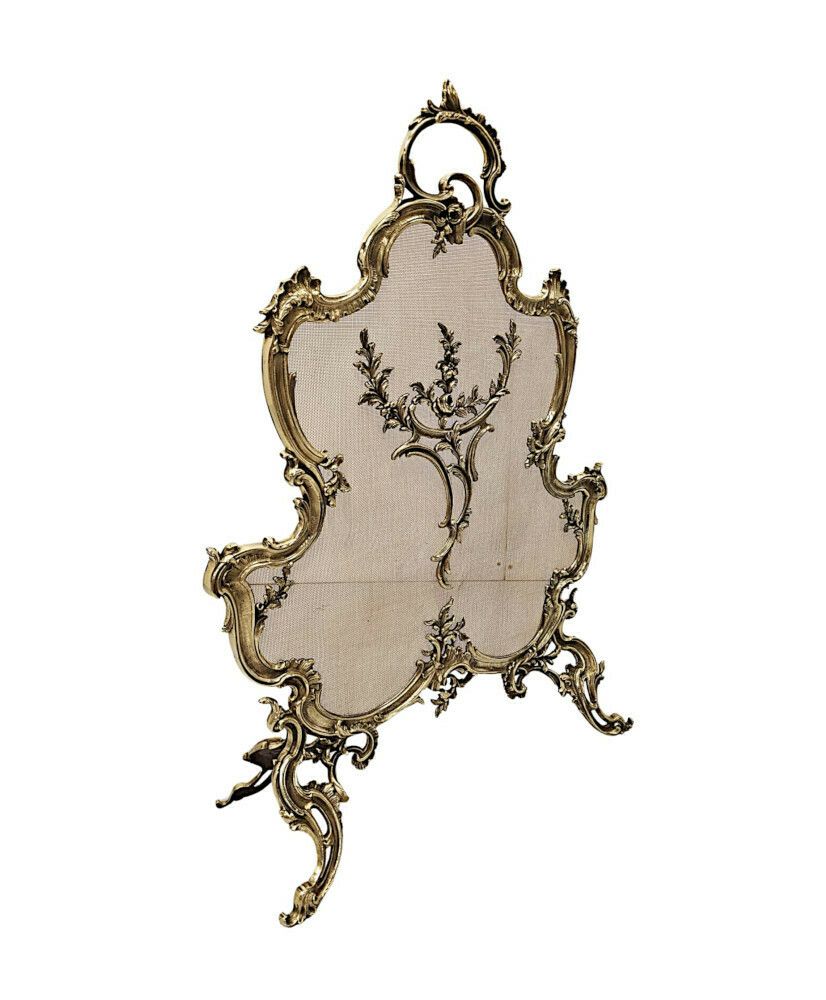 A Fabulous 19th Century Brass Fire Screen In The Rococo Manner photo Home Fixtures