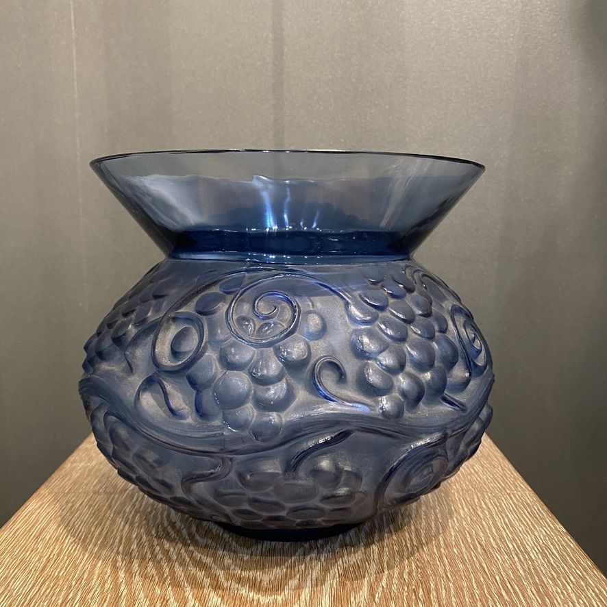 A Rene Lalique Fontainebleau Blue Glass Vase photo furniture