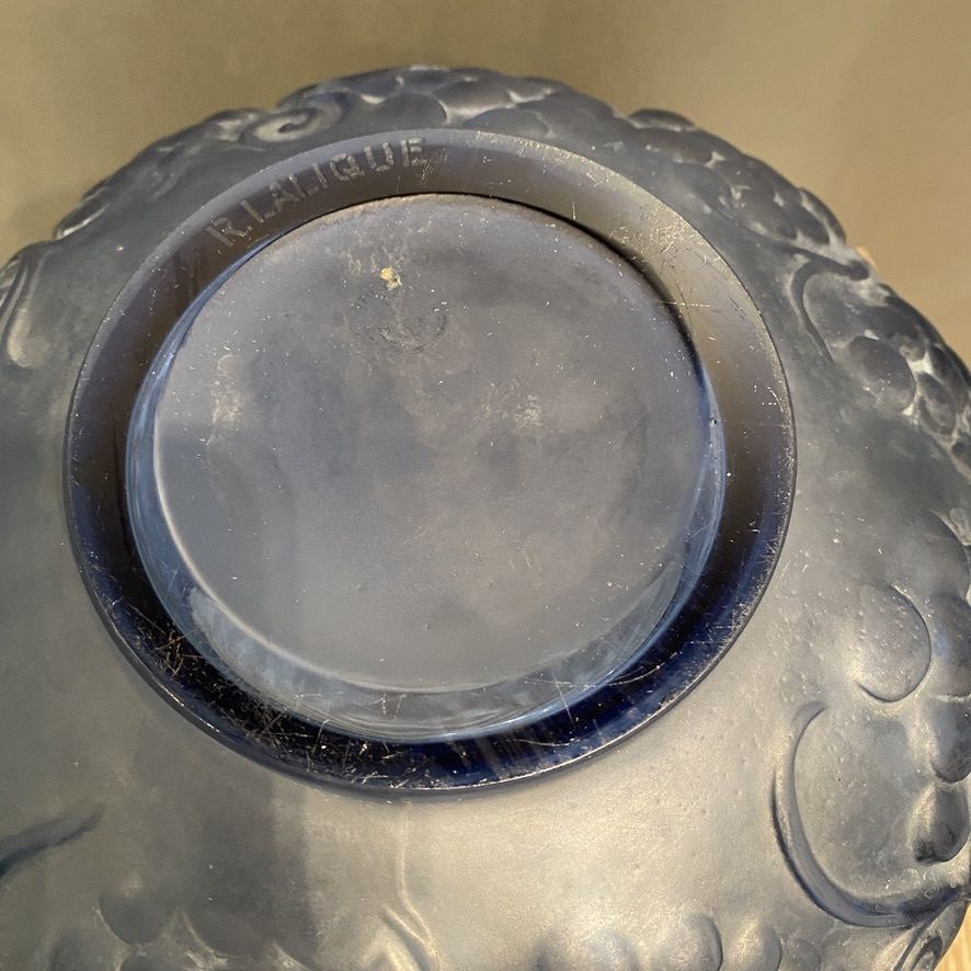 A Rene Lalique Fontainebleau Blue Glass Vase photo Home Decor