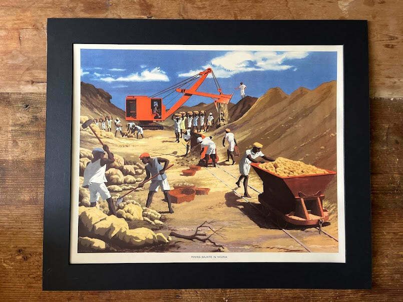 Vintage 1950s School Poster   'Bauxite Mining, Nigeria'