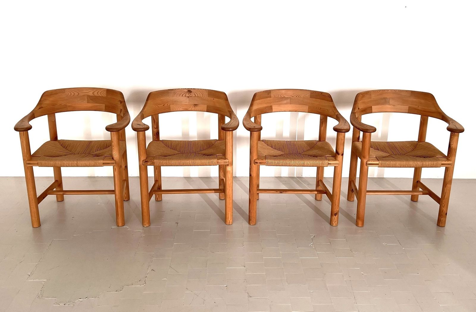 Rainer Daumiller Dining Chairs In Pine And Paper Cord, 1970s