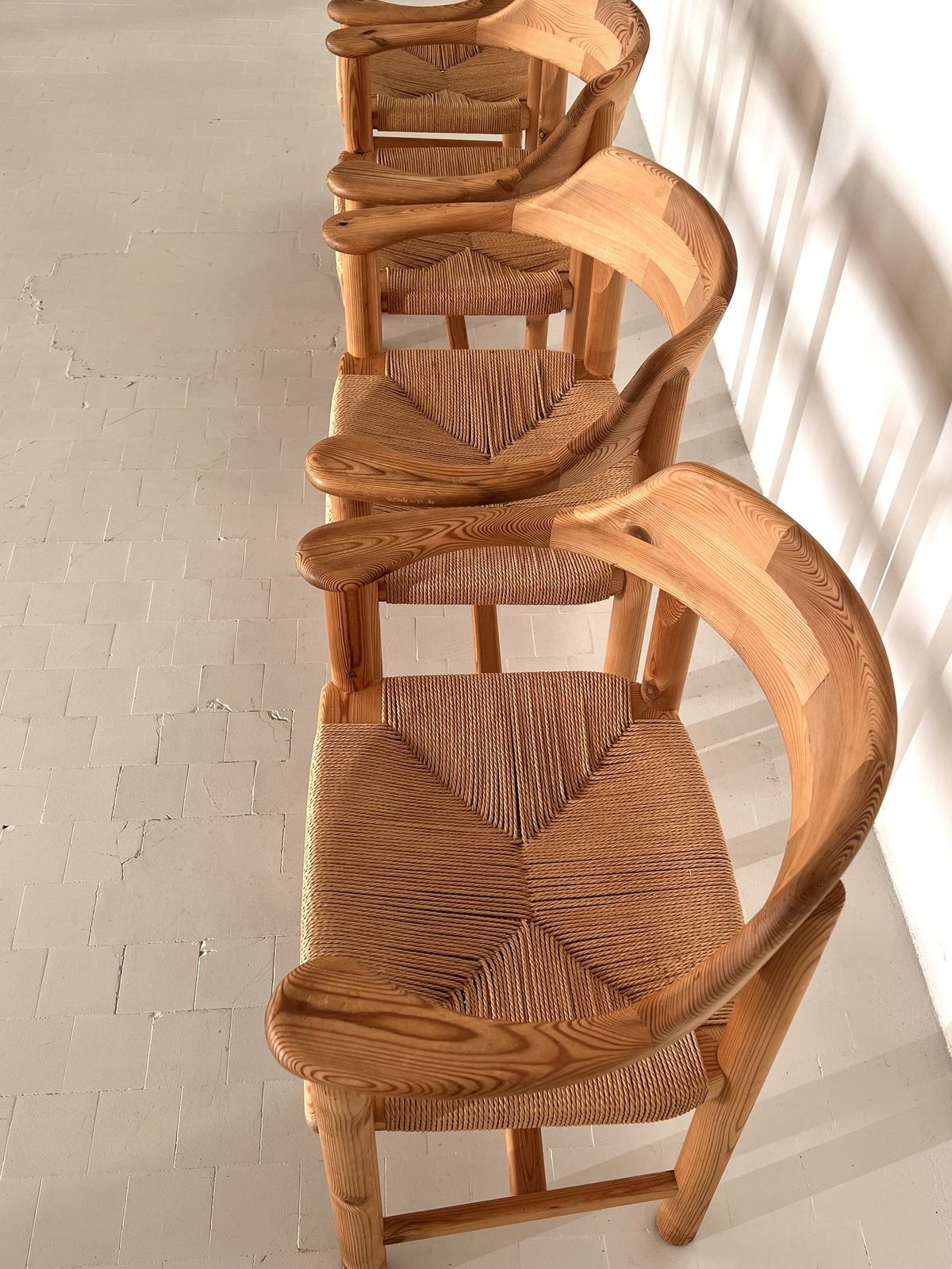 Rainer Daumiller Dining Chairs In Pine And Paper Cord, 1970s photo vintage