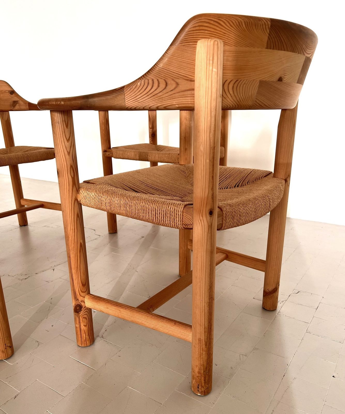 photo furniture Rainer Daumiller Dining Chairs In Pine And Paper Cord, 1970s