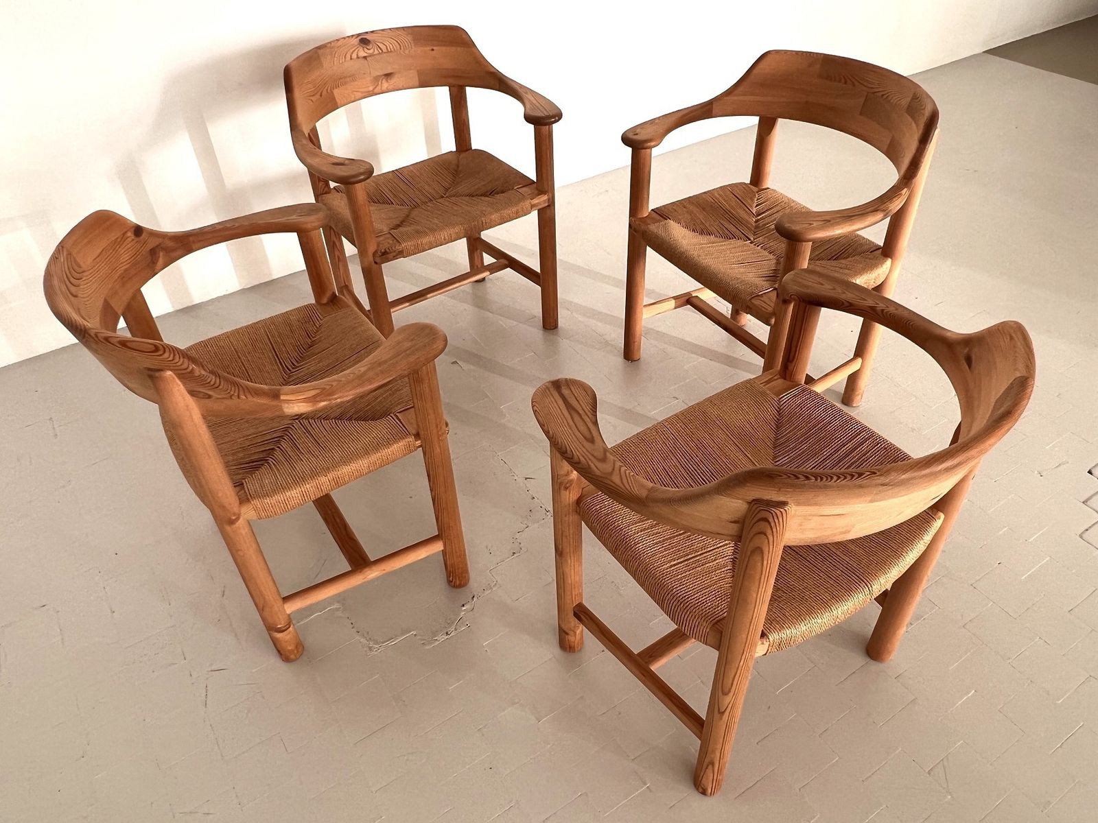photo buy Rainer Daumiller Dining Chairs In Pine And Paper Cord, 1970s