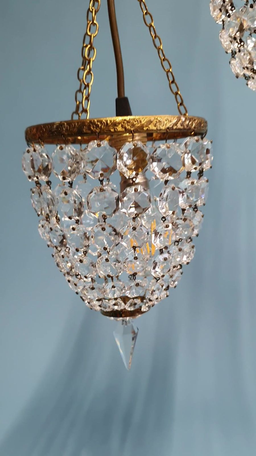 Early 20th Century Small Pair Of Bag Chandelier photo vintage