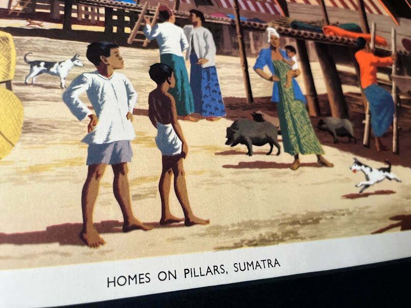 Vintage 1950s School Poster   'Homes On Poles In Sumatra' photo furniture