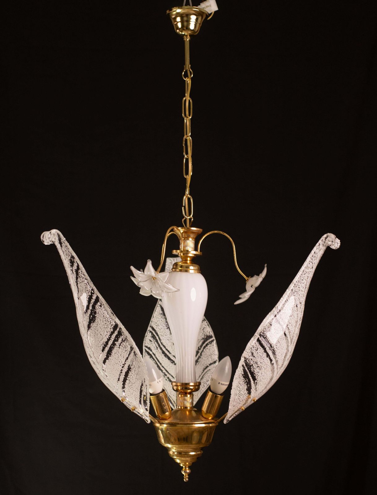 Elegant Murano Chandelier With White Flowers And Leaves, 1970 photo furniture