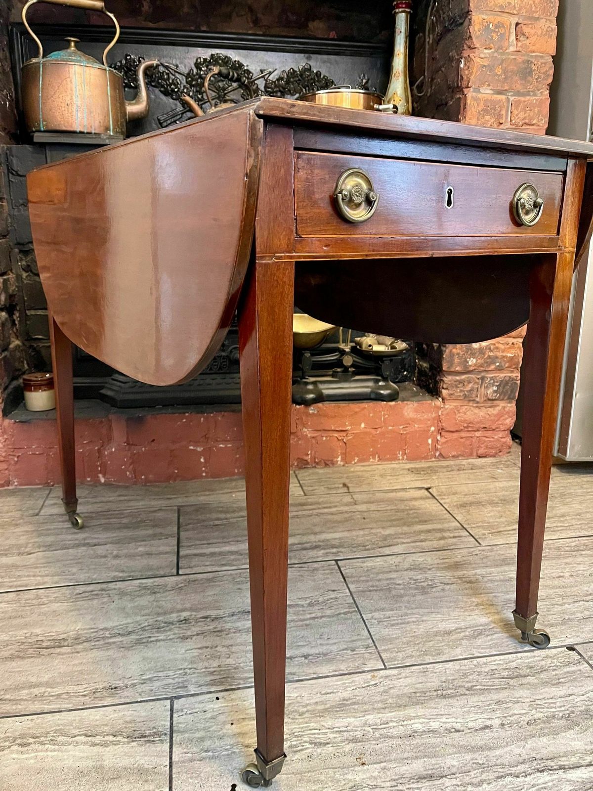 Antique George III Mahogany Inlaid Pembroke Table photo vintage