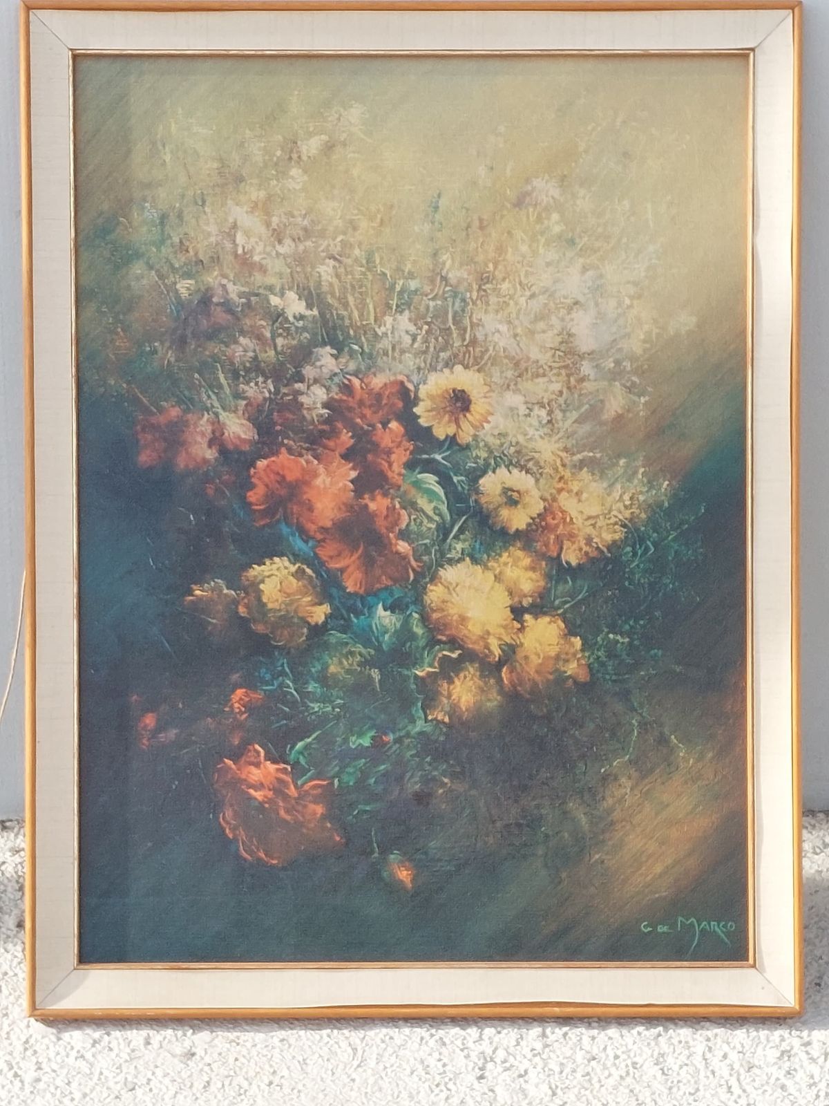 Print "Summer Bouquet" / Framed Print/ Summer Bouquet / By J De Marco / Mcm Print/ Wall Decor / Mcm Framed Print / Vintage Wall Decor / 80's photo furniture
