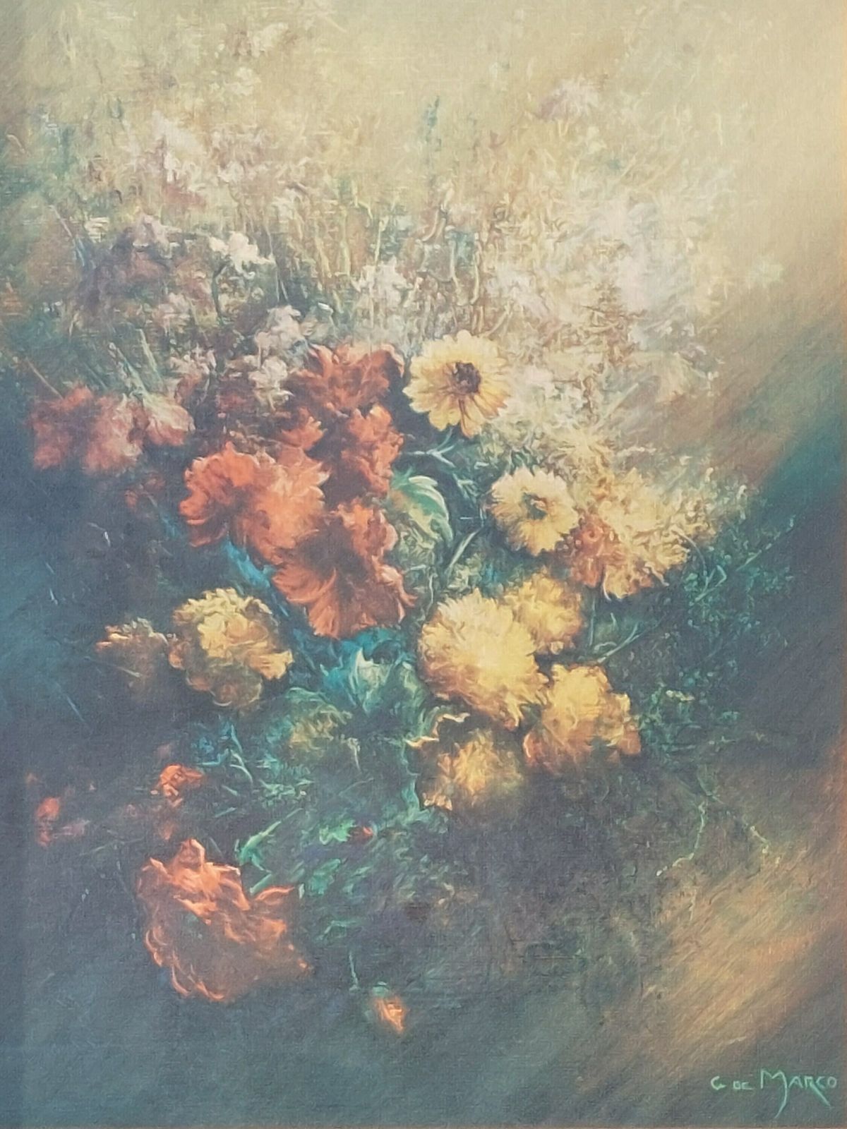 Print "Summer Bouquet" / Framed Print/ Summer Bouquet / By J De Marco / Mcm Print/ Wall Decor / Mcm Framed Print / Vintage Wall Decor / 80's photo for sale