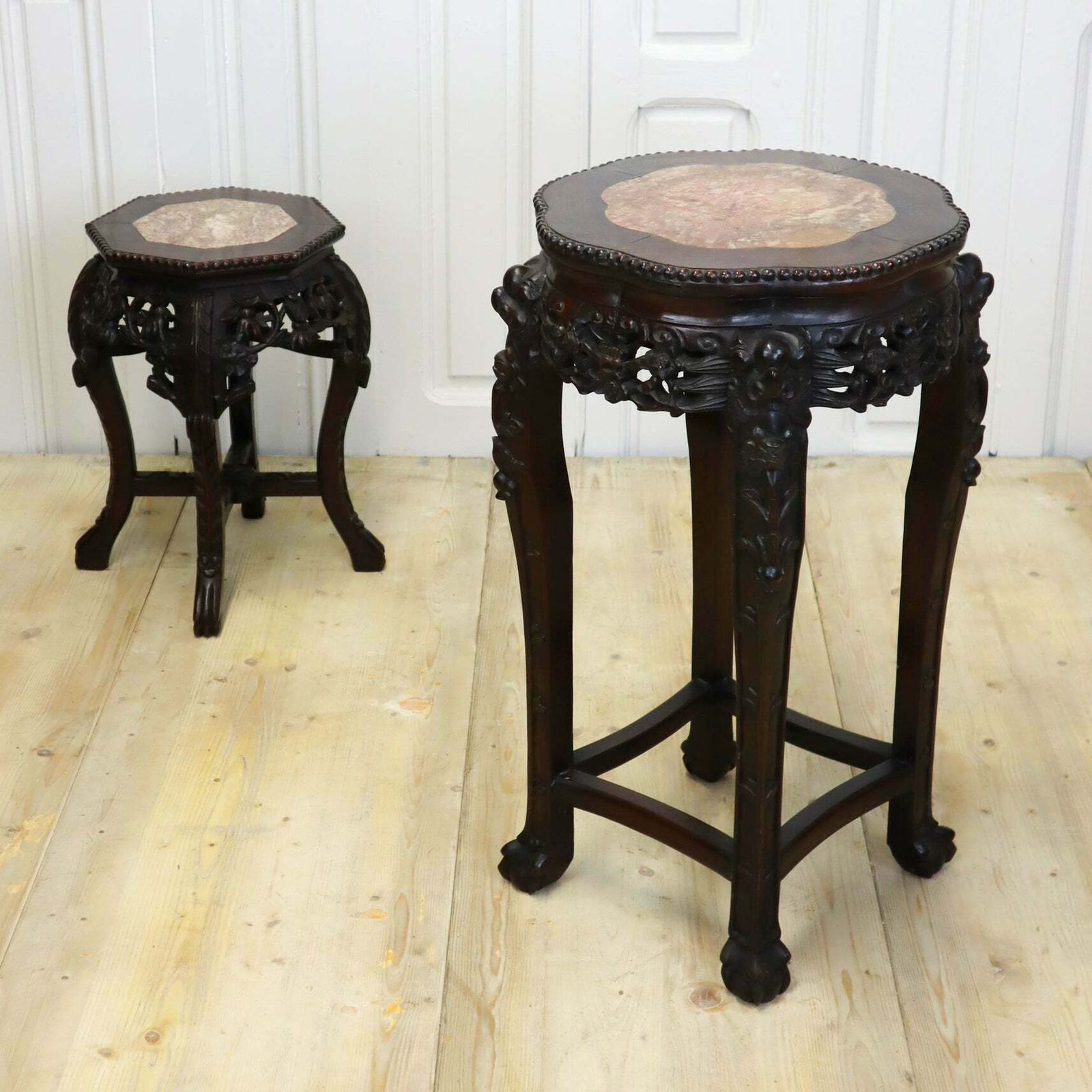 photo furniture Antique Chinese Marble & Hardwood Jardiniere Stand Table