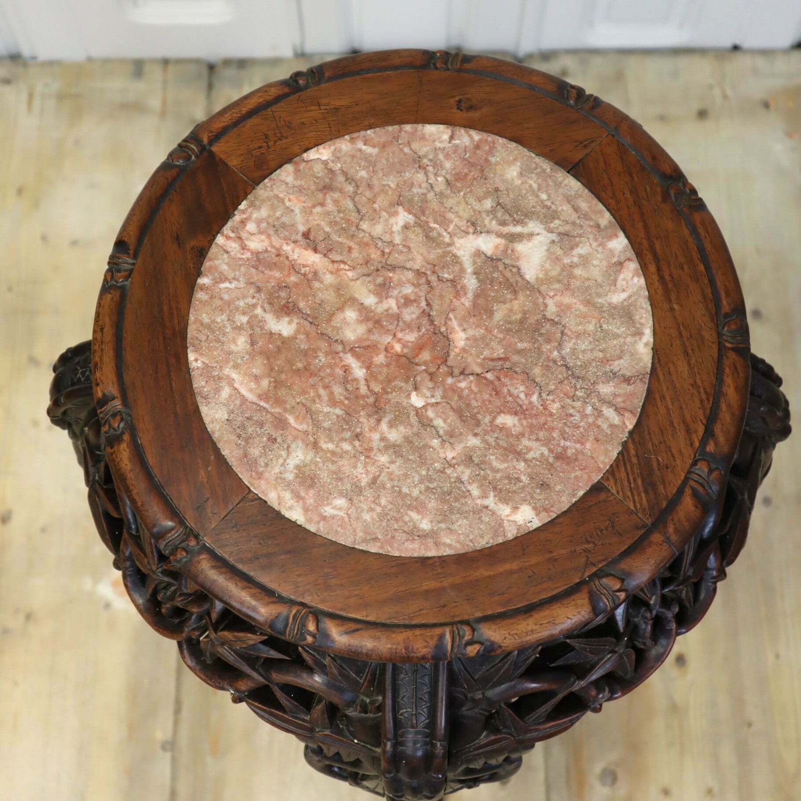 photo for sale Antique Chinese Marble & Hardwood Jardiniere Stand Table