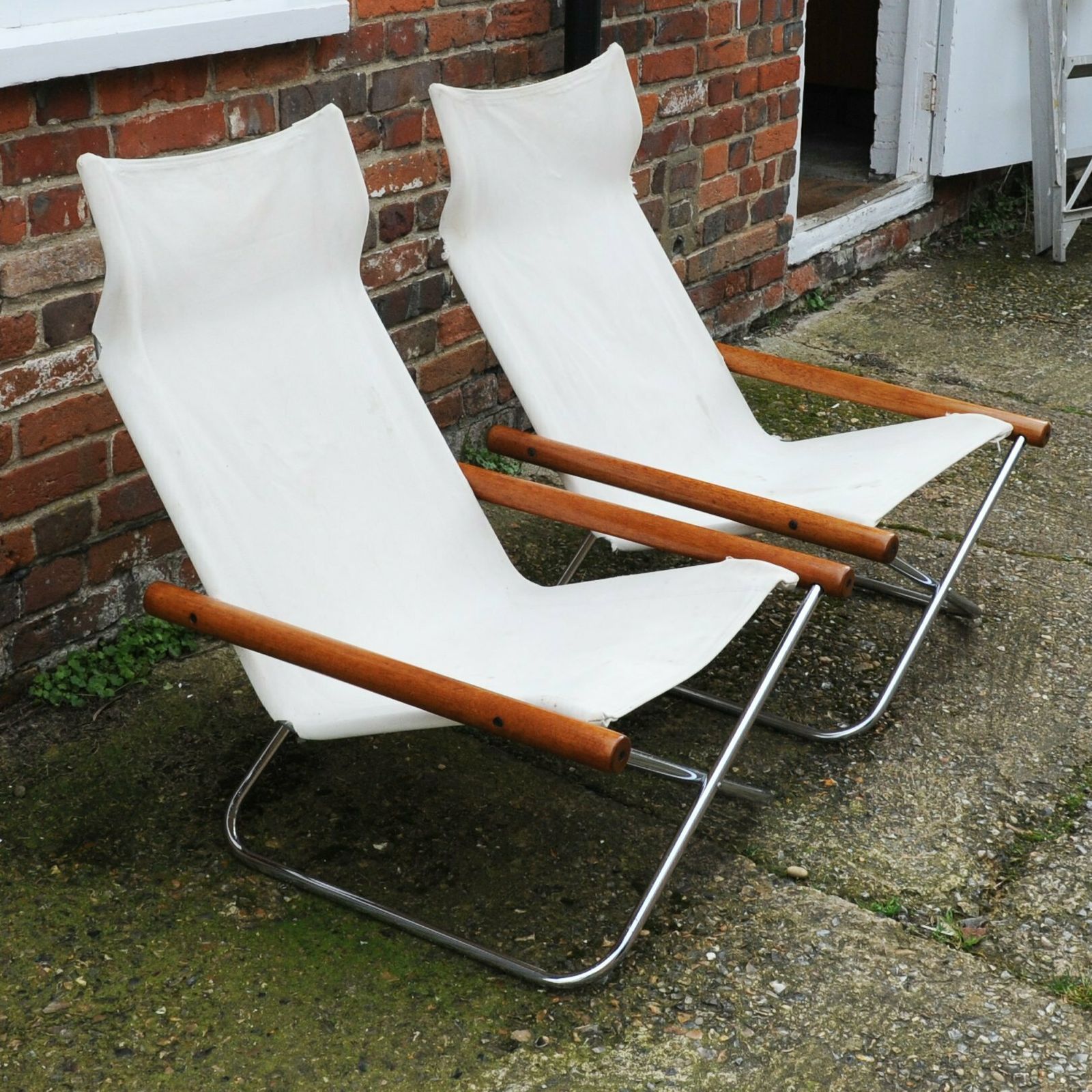 White Canvas Ny Chairs By Takeshi Nii, Japan, 1950s, Set Of 2 photo vinterior