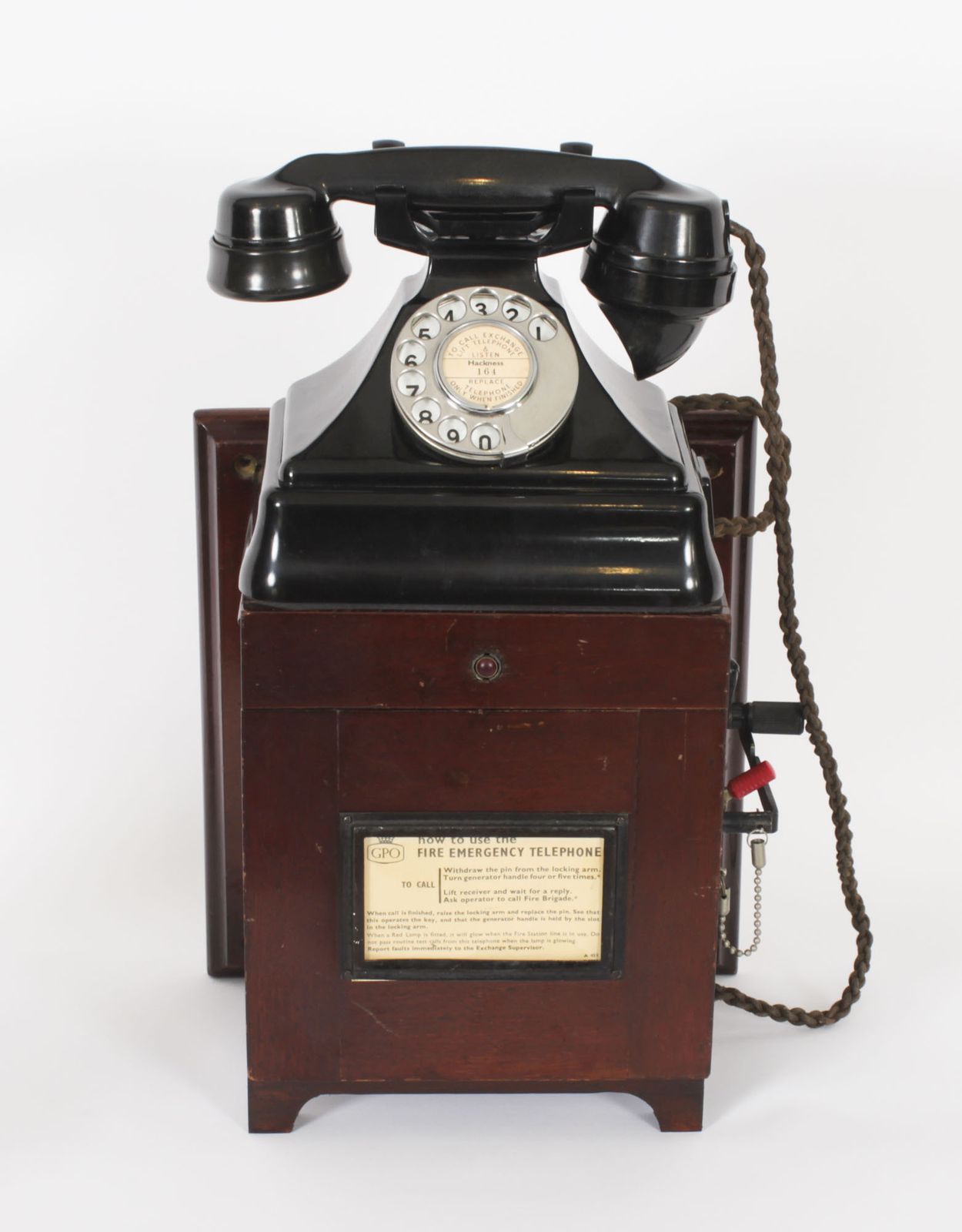 Black Bakelite  Rotary Wall Cradle Telephone & Dictograph C1940s Mid Century photo furniture