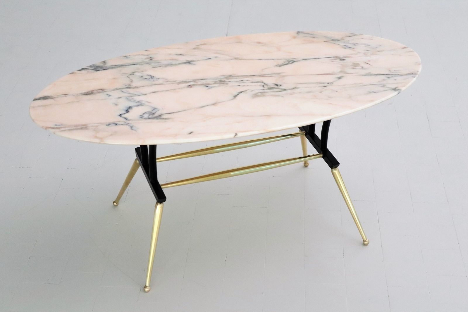photo furniture Italian Midcentury Coffee Table With Pink And Grey Marble And Brass Feet, 1950s