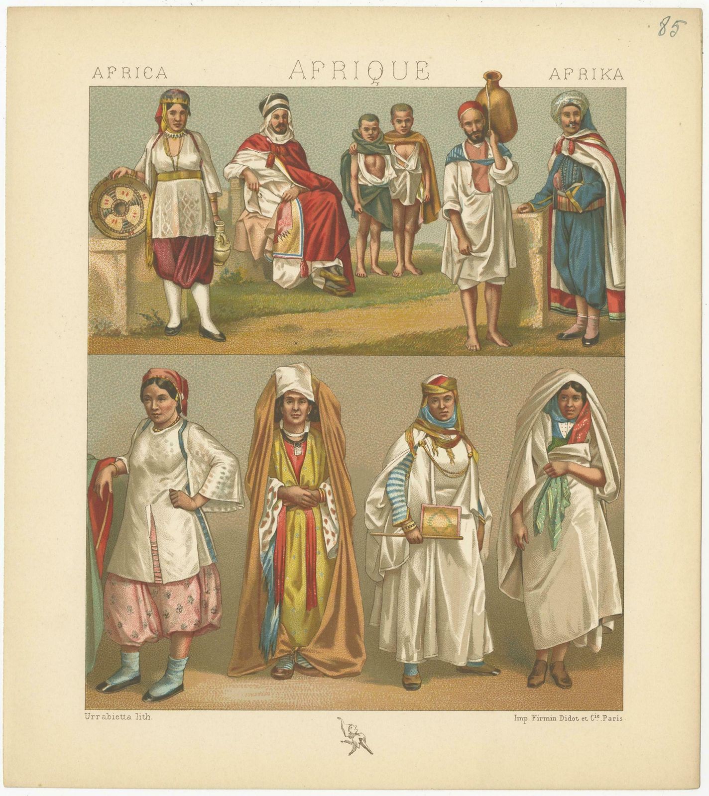 Pl. 85 Antique Print Of African Costumes Racinet, 'Circa 1880' photo furniture