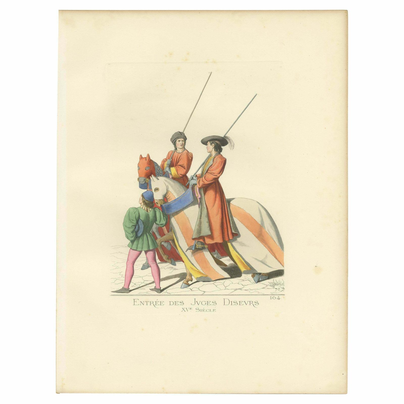Antique Print Of Two Judges Entering A Tournament, By Bonnard, 1860