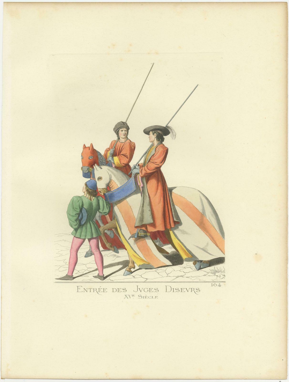 Antique Print Of Two Judges Entering A Tournament, By Bonnard, 1860 photo furniture