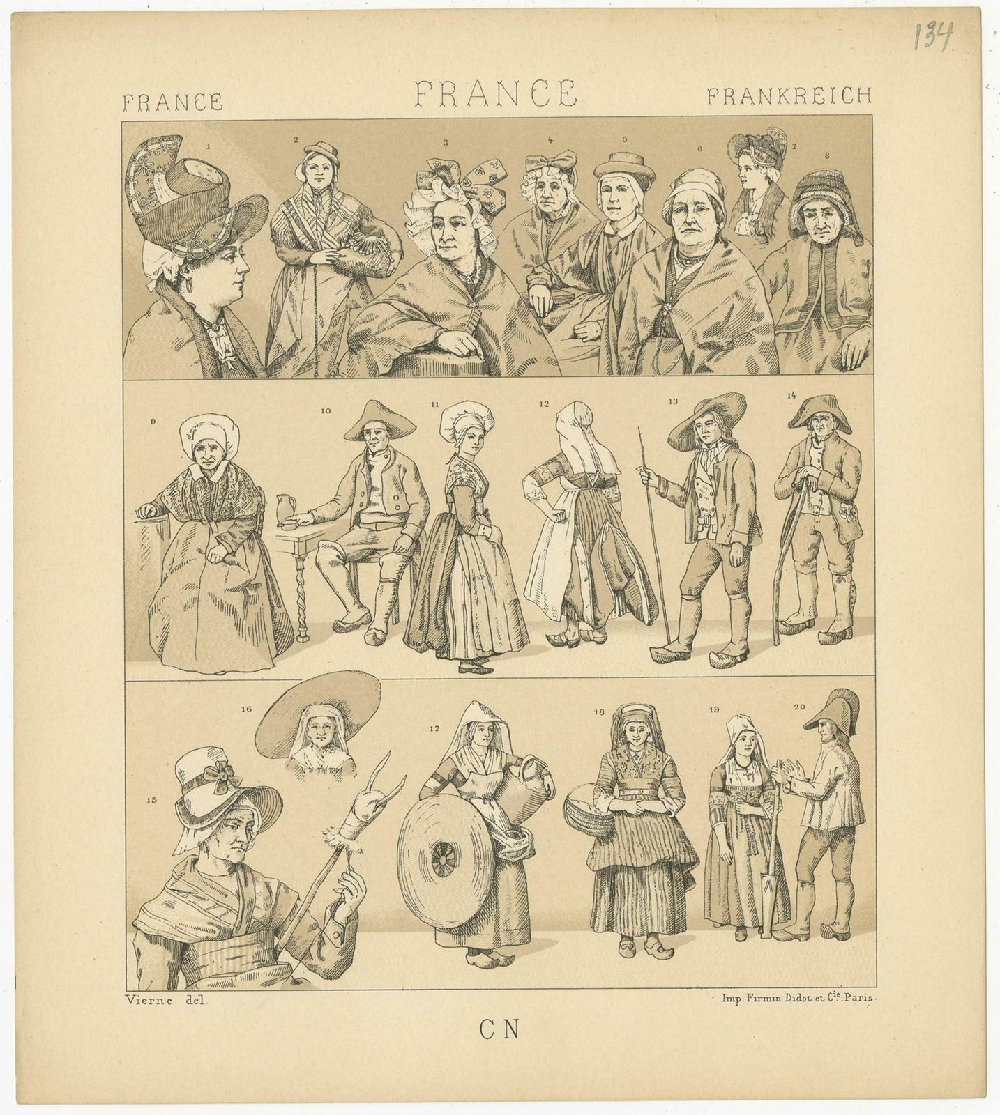 Pl. 134 Antique Print Of French Outfits By Racinet, 'Circa 1880' photo Art
