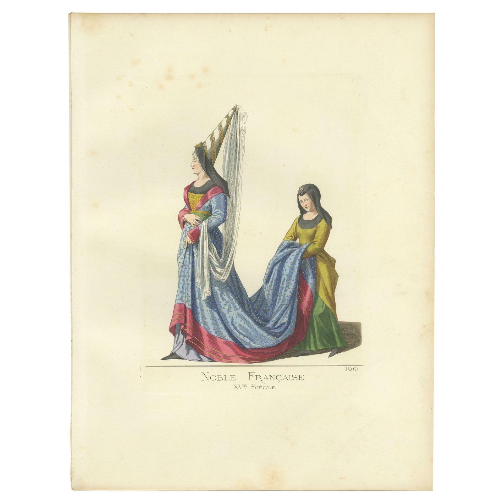 Antique Print Of French Noblewomen, By Bonnard, 1860