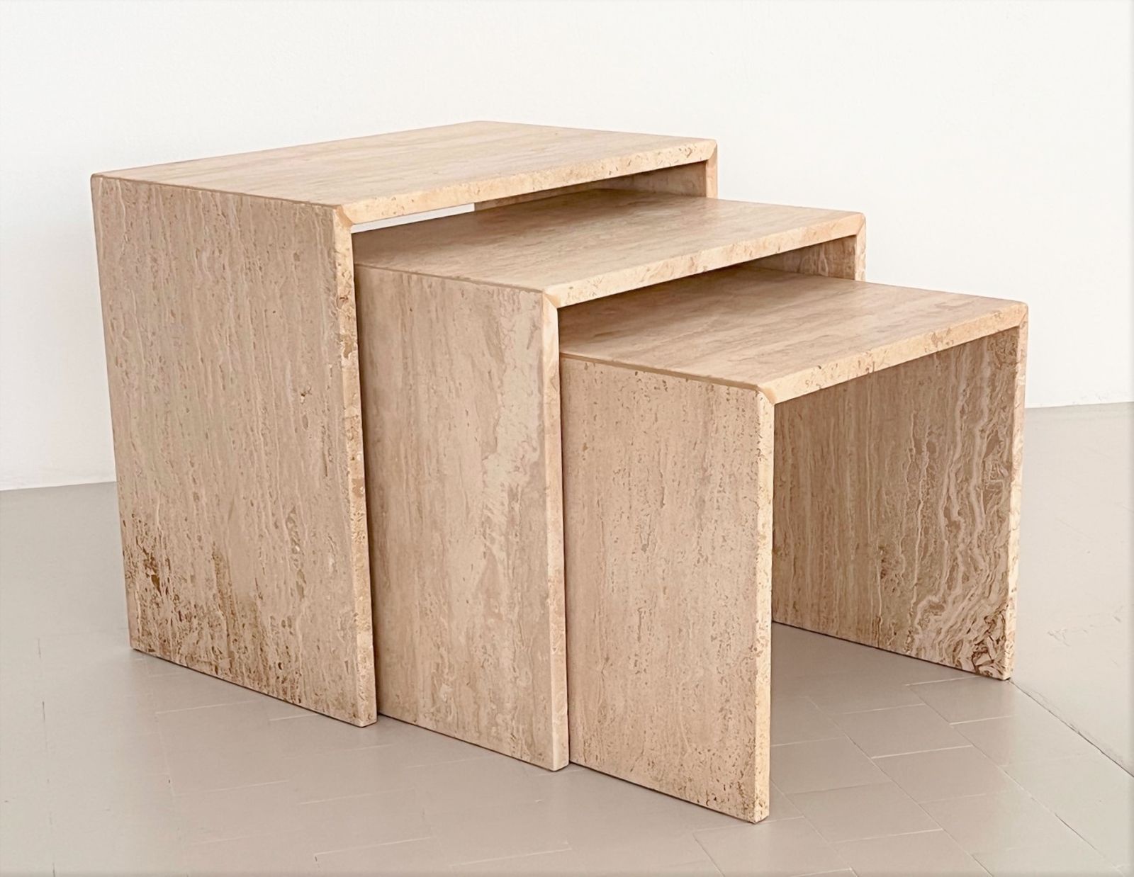 Italian Midcentury Travertine Nesting Coffee Tables From The 1970s, Set Of Three photo for sale