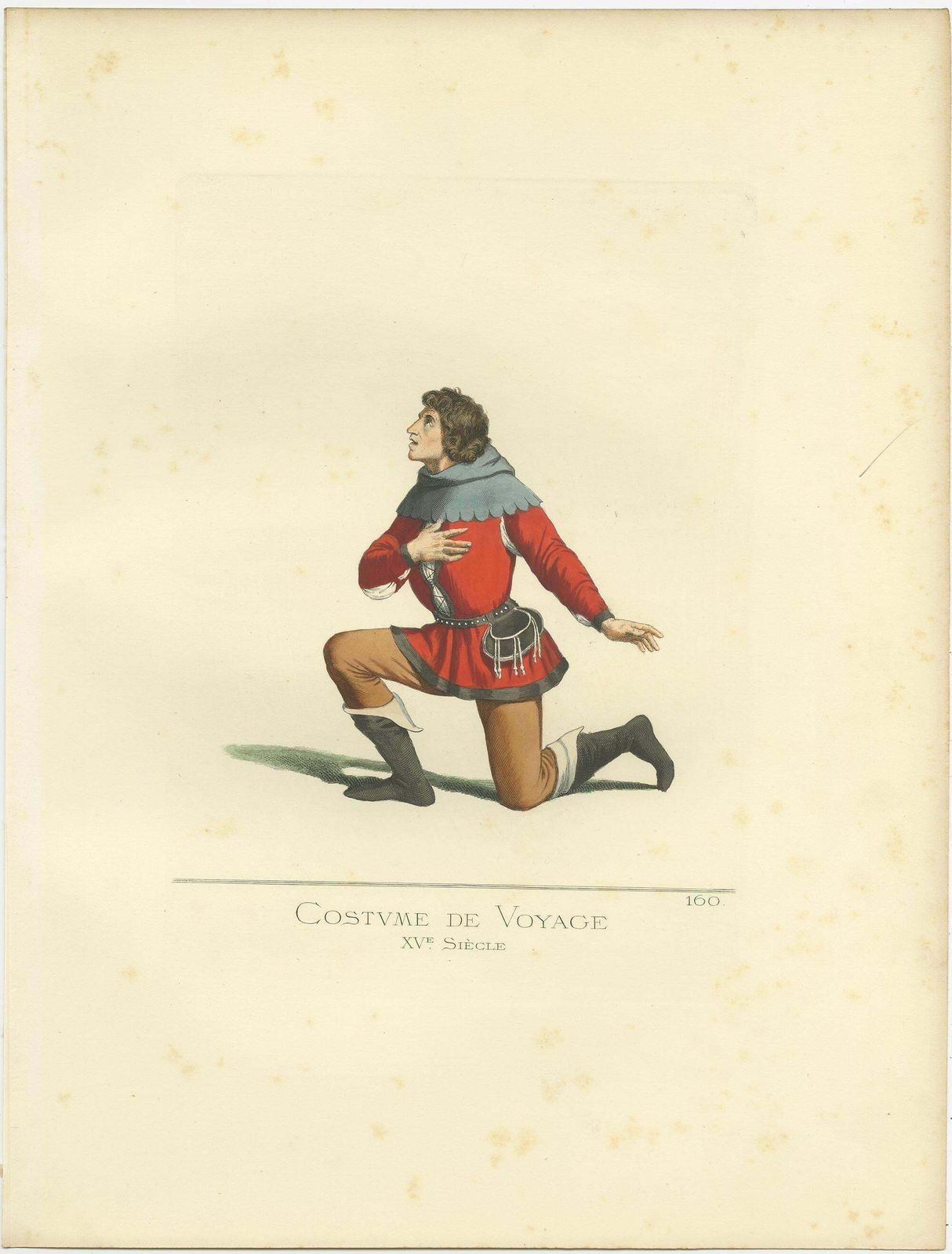Antique Print Of A Travel Costume, 15th Century, By Bonnard, 1860 photo Art