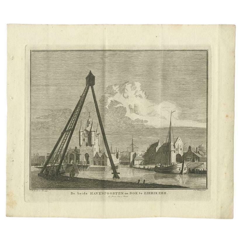 Antique Print Of The Port Of Zierikzee By Tirion, 1751