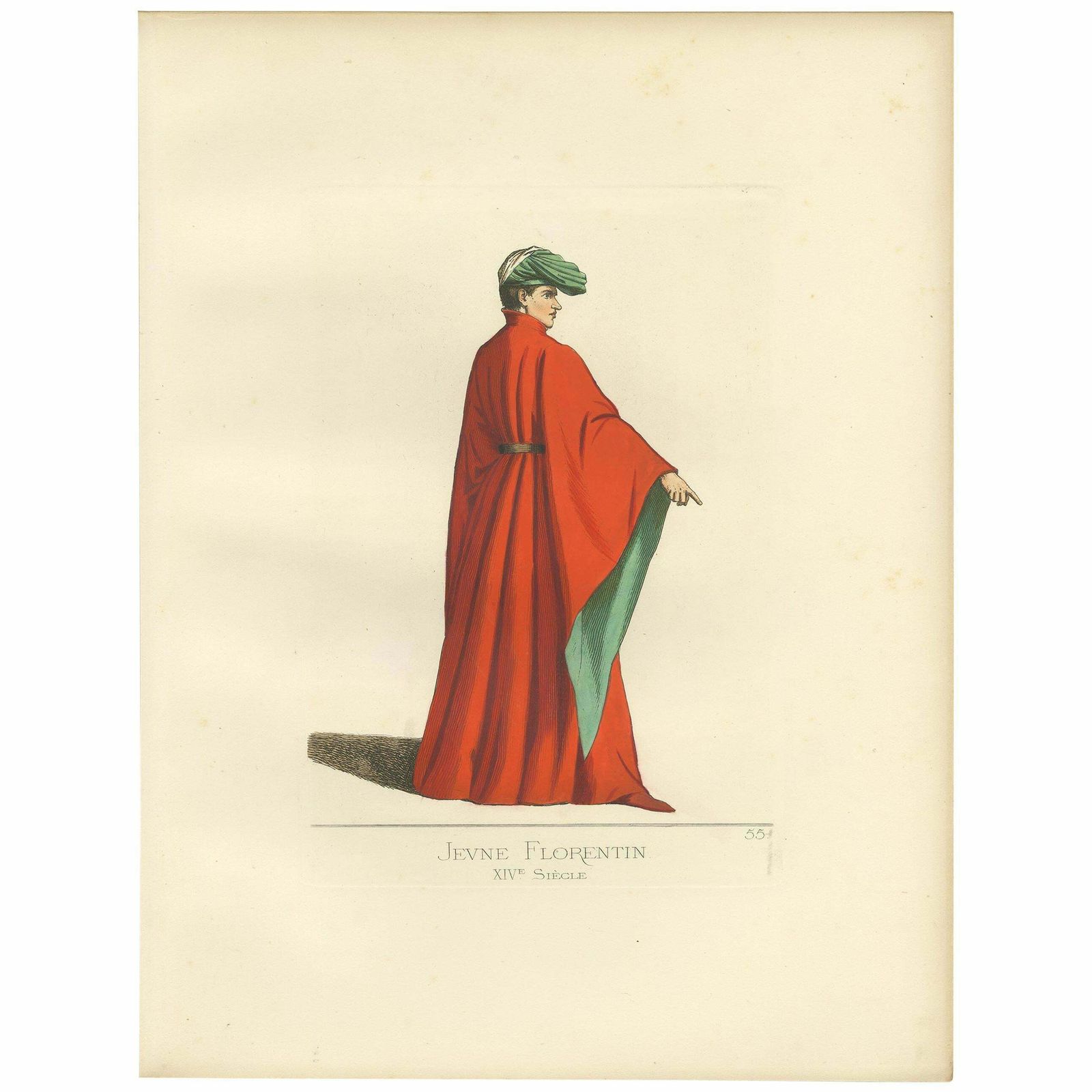 Antique Print Of A Young Man From Florence, Italy, By Bonnard, 1860